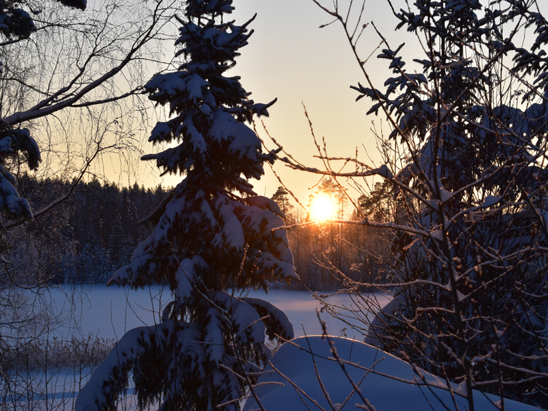 Auringonlasku talvella.